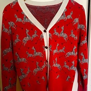 Vintage style imitation red zebras cardigan sweater